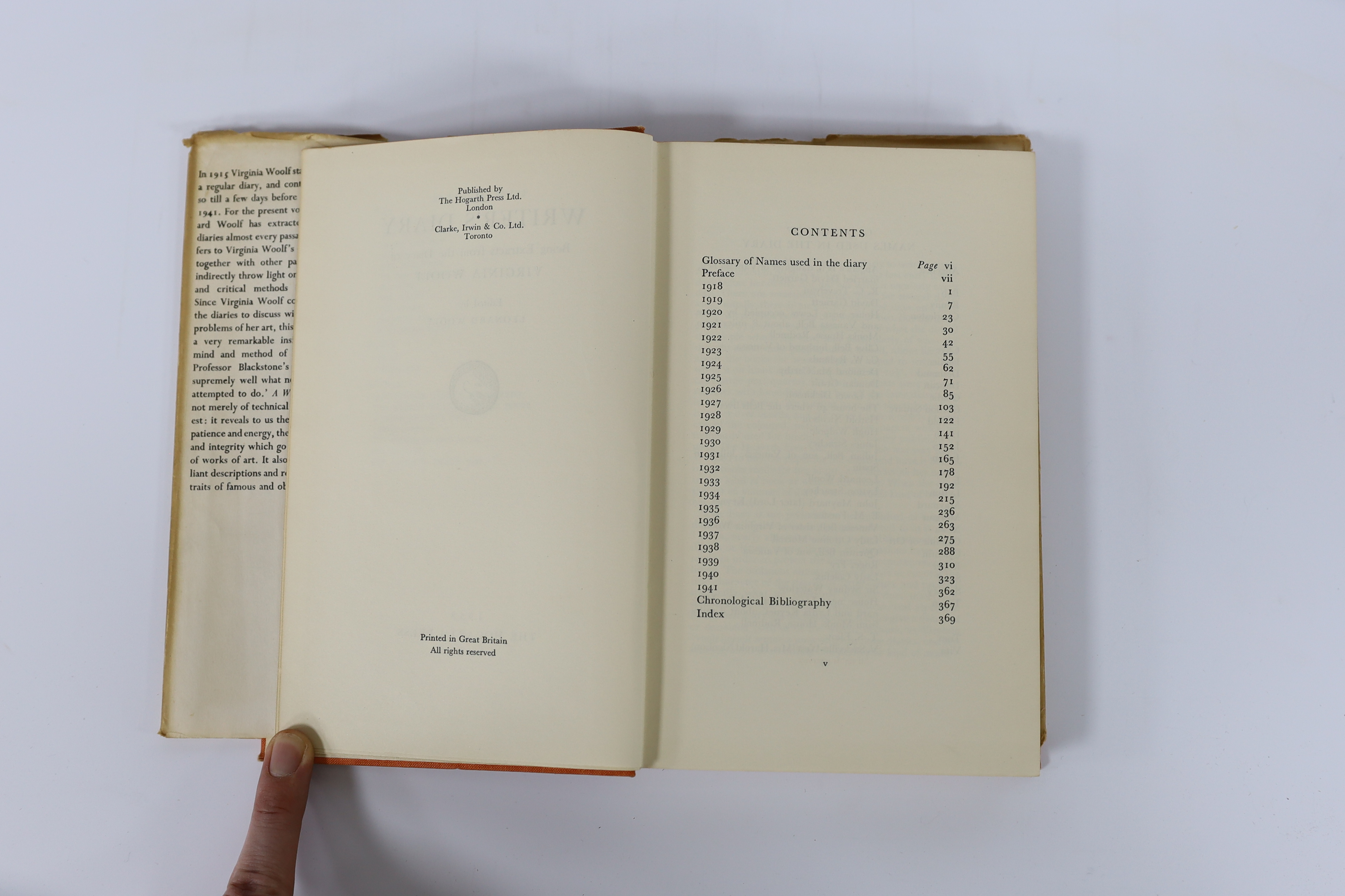 Woolf, Virginia - A Writer’s Diary, 1st edition, Hogarth Press review copy, with invitation to review slip, 8vo, original orange cloth, with d/j, Hogarth Press, London, 1953